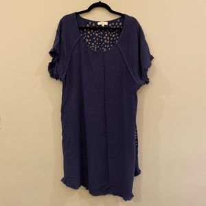 Umgee Navy Blue Dress with Cream Polka Dots (1XL)